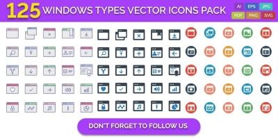 125 Windows Types Vector Icons Pack