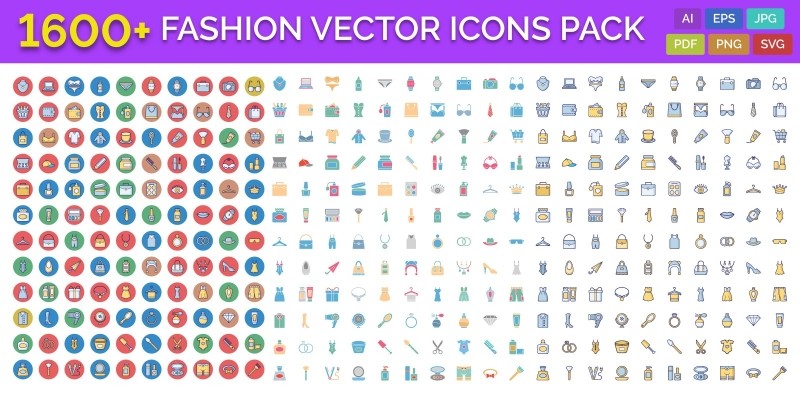 1600 Fashion Isolated Vector Icons Pack