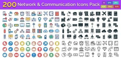 200 Network And Communication Vector Icons Pack