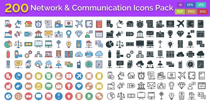 200 Network And Communication Vector Icons Pack