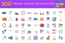 100 Travel Color Vector Icons Pack Screenshot 1