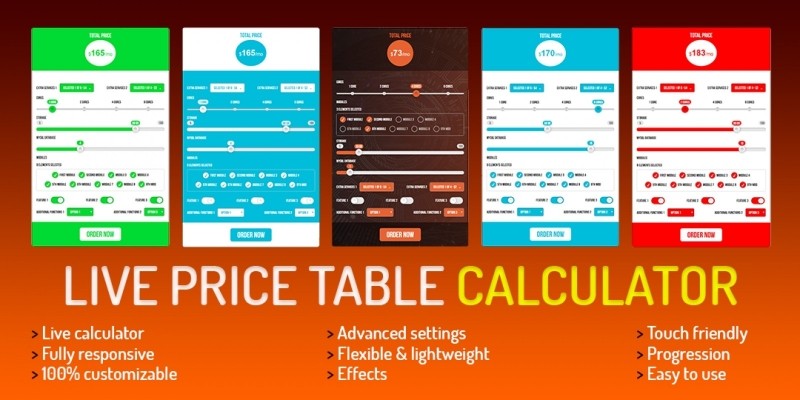 Live Price Table Calculator jQuery