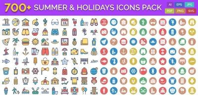 700 Summer And Holidays Vector Icons Pack