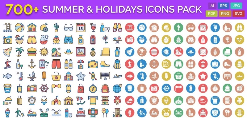 700 Summer And Holidays Vector Icons Pack