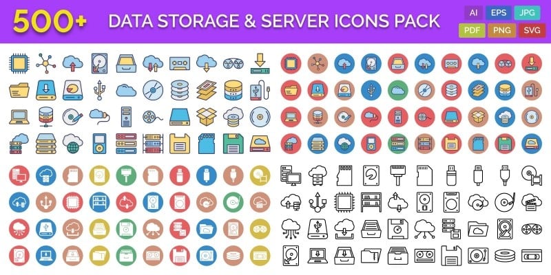 500 Data Storage & Server Vector Icons Pack