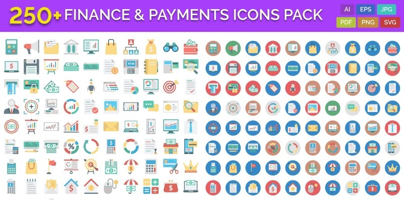 250 Finance and Payments Vector Icons Pack