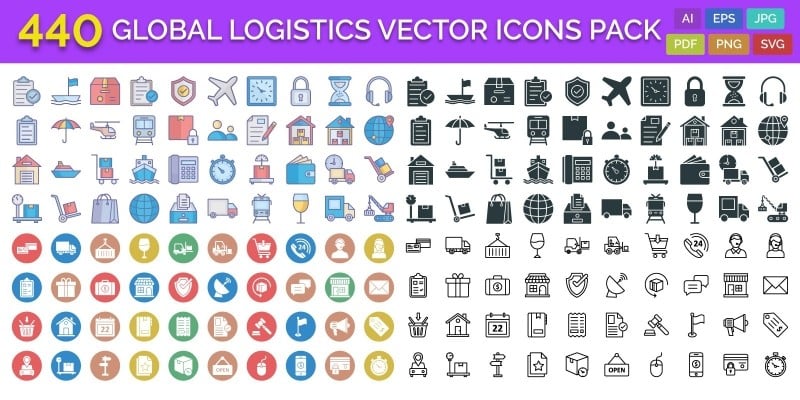 440 Global Logistics Vector Icons Pack