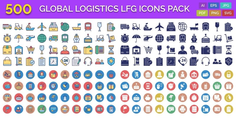 500 Global Logistics Line Fill Glyph Icons Pack