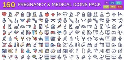 160 Pregnancy And Medical Vector Icons Pack