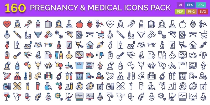 160 Pregnancy And Medical Vector Icons Pack