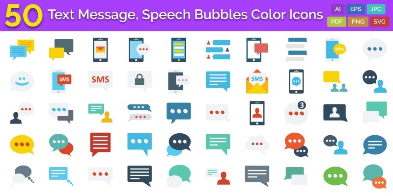 100 Text Message Speech Bubbles Color Vector Icon
