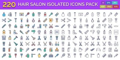 220 Hair Salon Isolated Vector Icons Pack