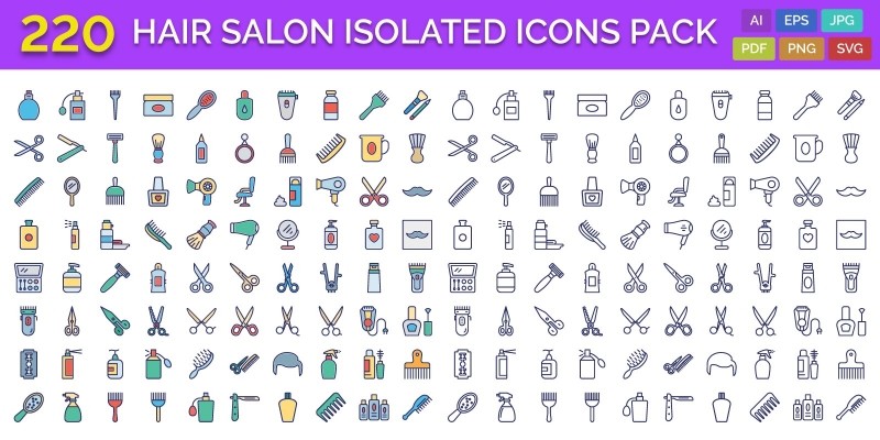 220 Hair Salon Isolated Vector Icons Pack