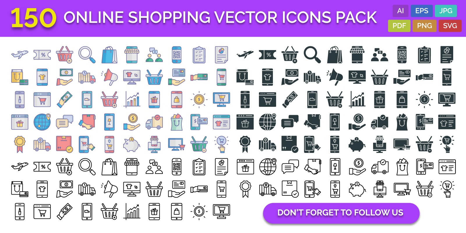 150 Online Shopping Vector Icons Pack