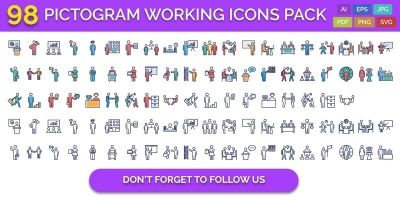98 Pictogram Working Vector Icons Pack