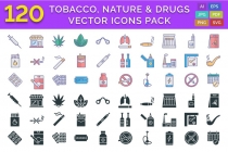 120 Tobacco Nature And Drugs Vector Icons Pack Screenshot 1