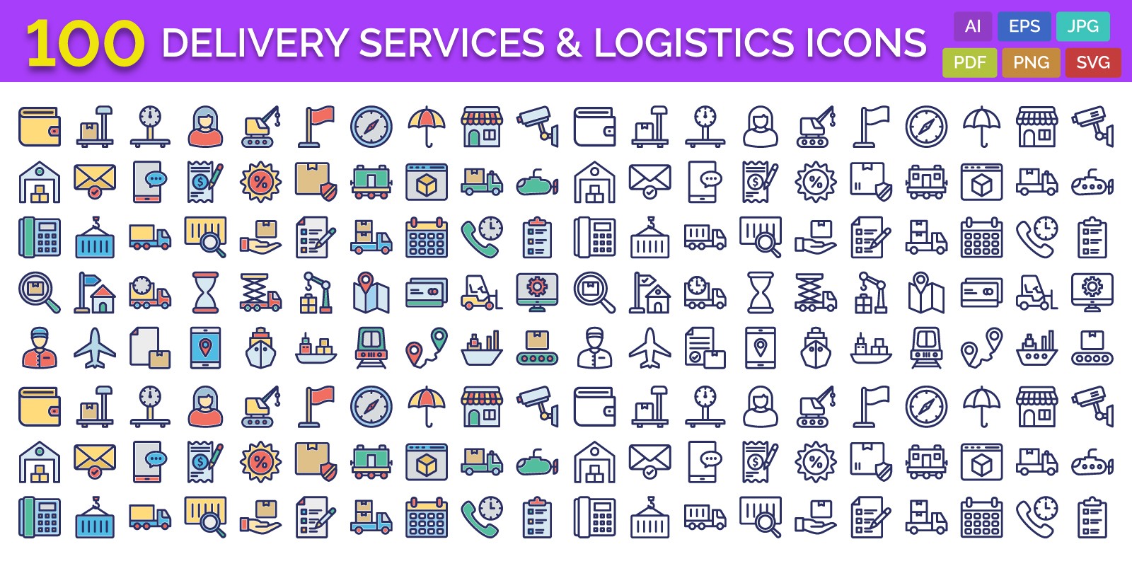 100 Delivery Services And Logistics Icons Pack