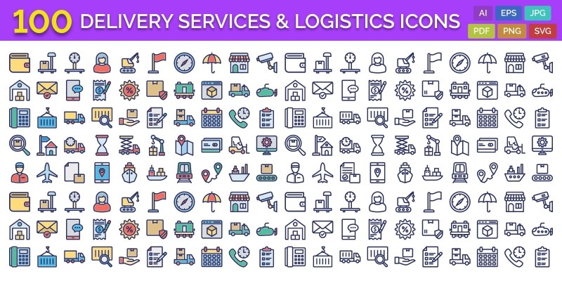 100 Delivery Services And Logistics Icons Pack