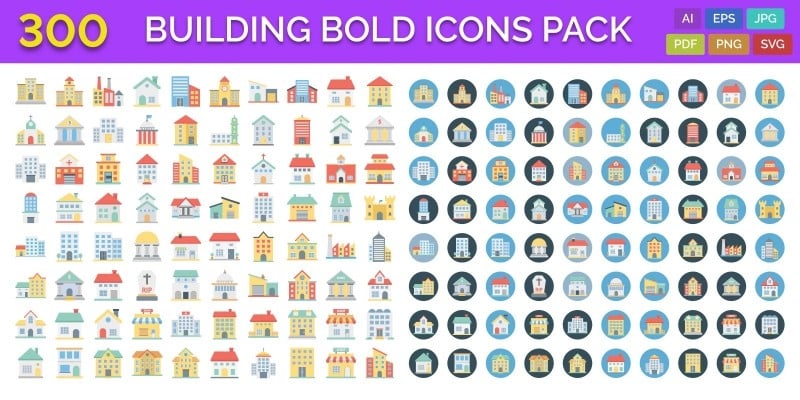 300 Building Bold Line Icons Pack