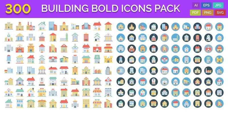 300 Building Bold Line Icons Pack