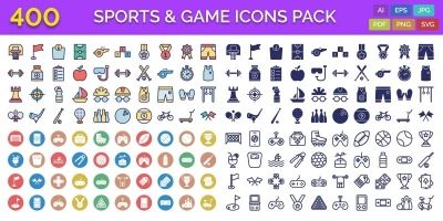 400 Sports And Game Outline Vector Icons Pack