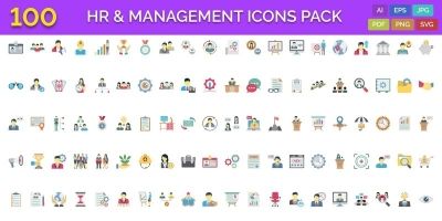 100 HR And Management Vector Icons Pack