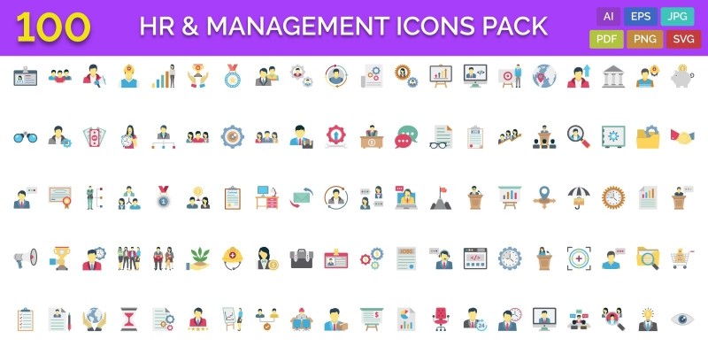 100 HR And Management Vector Icons Pack