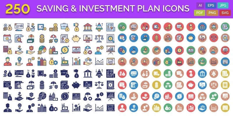 250 Saving And Investment Plan Vector Icons Pack