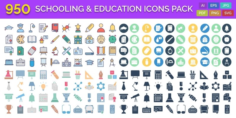 950 Schooling And Education Vector Icons Pack