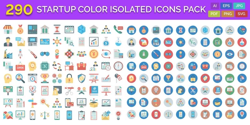 290 Startup Color Isolated Vector Icons Pack