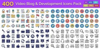 400 Video Blog And Development Icons Pack