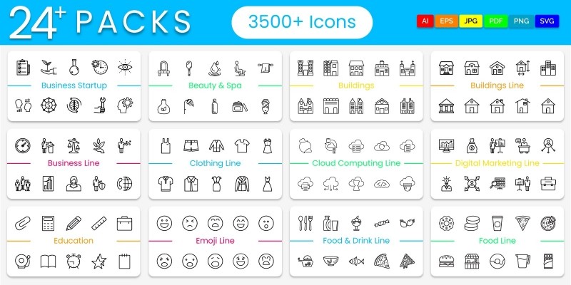 3500 Line Vector Icons Pack