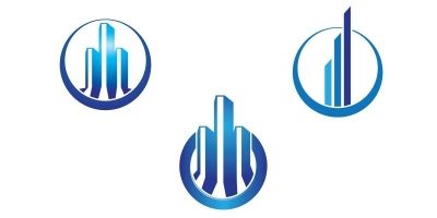 3D blue Building Logo Design template