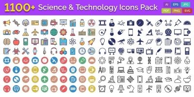 1100 Science And Technology Vector Icons Pack