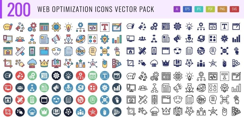 200 Web Optimization Vector Icons Pack