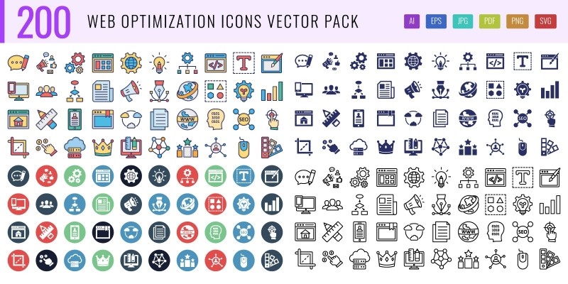 200 Web Optimization Vector Icons Pack