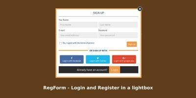 RegForm - Login And Register In A Lightbox