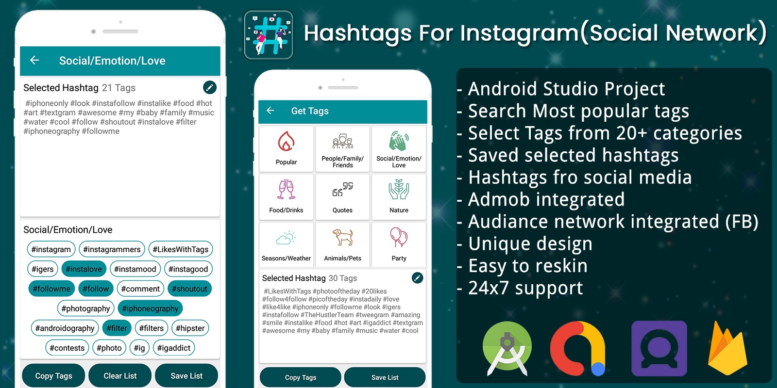 Hashtags For Instagram Android Source Code by RJDevelopers Codester