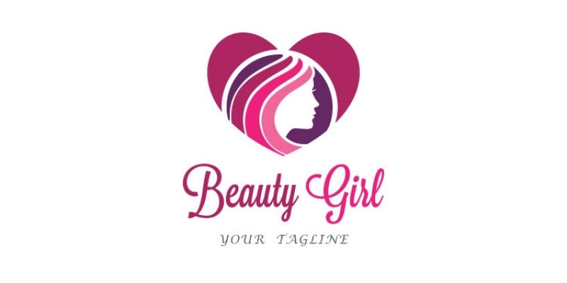 Model Girl Heart Shape Logo Design 