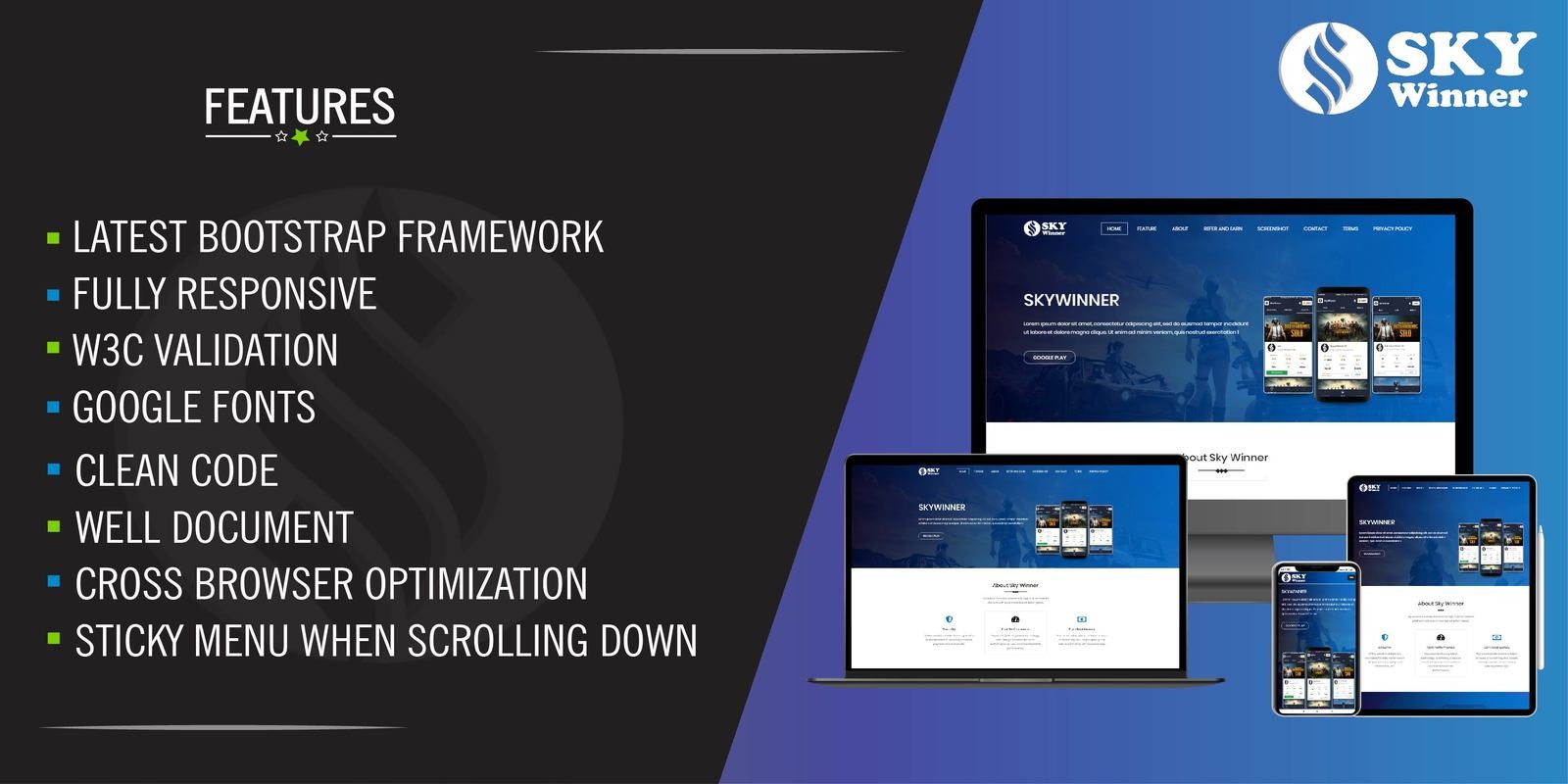 SkyWinner - Website Landing Webpage PHP