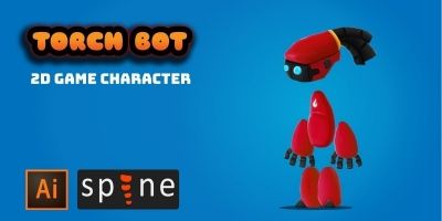 Torch Bot 2D Game Character Sprites