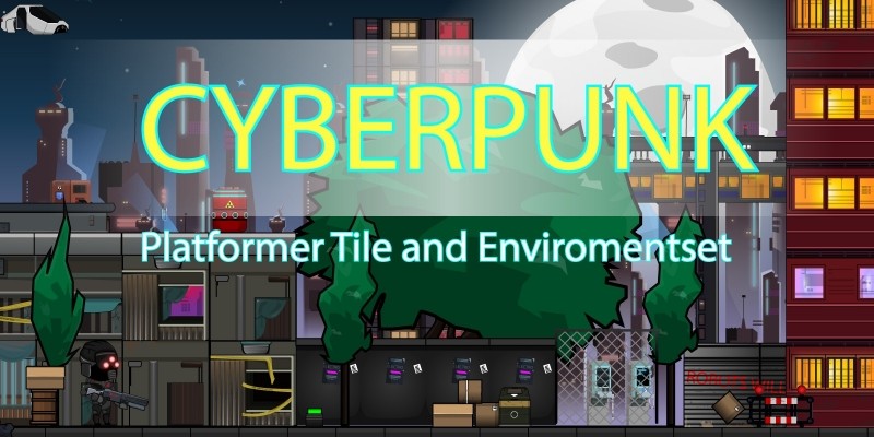 Cyberpunk Platformer Game Tile and Enviromentset