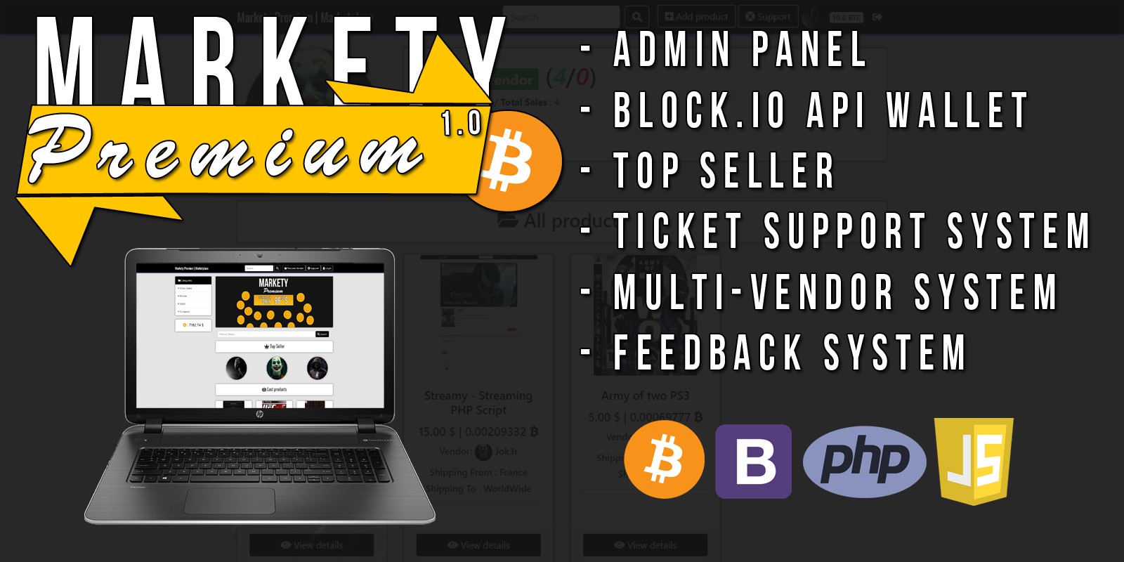 Markety Premium MultiVendor Bitcoin PHP Script by CorentinLB Codester