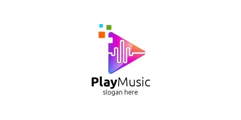 Abstract Music Logo with Note and Play Concept