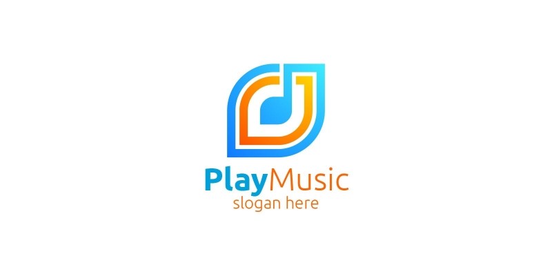 Abstract Music Logo with Note and Play Concept