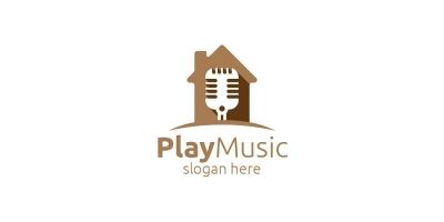 Music Logo with Microphone and Home Concept