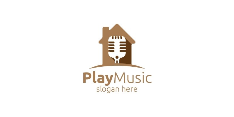 Music Logo with Microphone and Home Concept