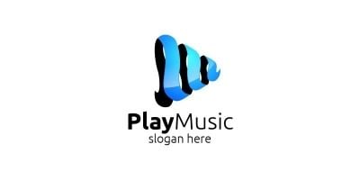 Music Logo With Note And Play Concept