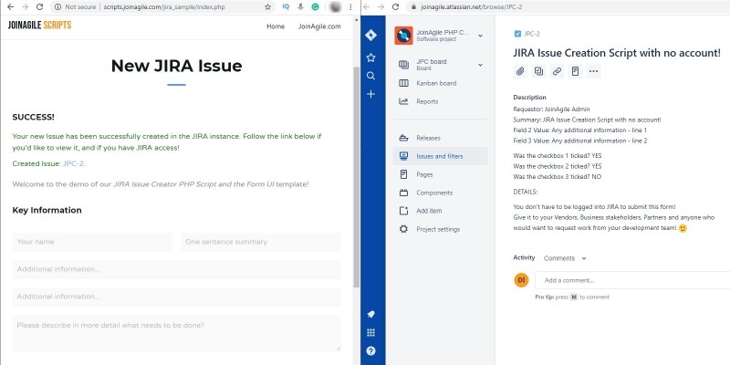 JIRA Issue Creator PHP