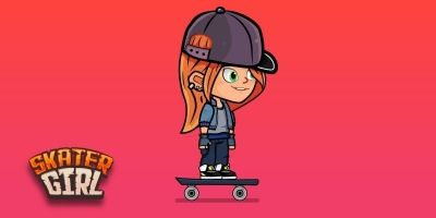Skater Girl 2D Game Character Sprites